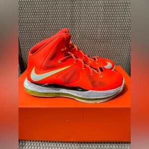 Youth Nike LeBron 10 X Bright Crimson Black Volt Fiberglass Sneakers